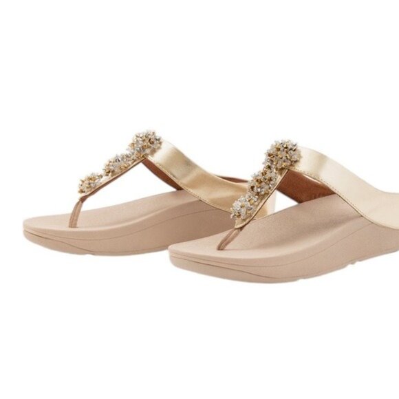 NWT FitFlop Arch Support Comfort Galaxy Wedge Beaded Flip Flop Platino Size 9 - Picture 16 of 16